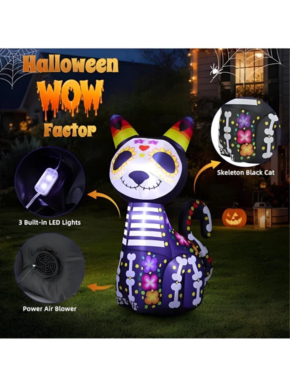 4.4FT Halloween Inflatables Outdoor Decoration, Day of The Dead Black Cat